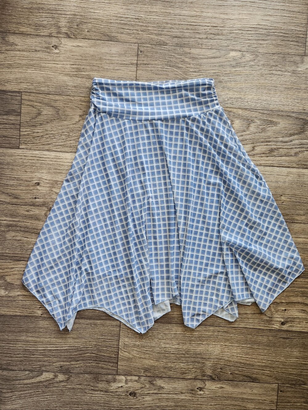 Thanne Asymmetrical Plaid Skirt Light Blue Flowy Midi